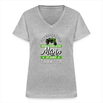 Trecker Landwirt - Frauen-T-Shirt mit V-Ausschnitt - Grau meliert - Vorne - Lela (165cm)
