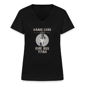 Haare grau aber Knie aus Titan - Frauen-T-Shirt mit V-Ausschnitt - Schwarz - Vorne - Lela (165cm)