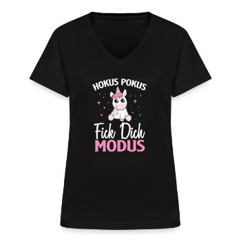Einhorn Hokus Pokus Fick Dich Modus Einhorn - Frauen-T-Shirt mit V-Ausschnitt - Schwarz - Vorne - Lela (165cm)