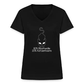 Baumwolle Katzenhaare Spuren Katze Cat Sprüche - Frauen-T-Shirt mit V-Ausschnitt - Schwarz - Vorne - Lela (165cm)