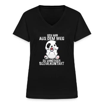 Geh mir aus dem Weg du unnötiger Sozialkontakt - G - Frauen-T-Shirt mit V-Ausschnitt - Schwarz - Vorne - Lela (165cm)