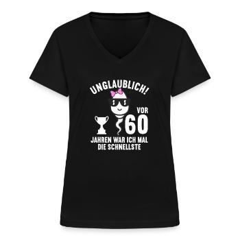 60 Jahre vor 60 Jahren schnellste 60. Geburtstag - Frauen-T-Shirt mit V-Ausschnitt - Schwarz - Vorne - Lela (165cm)