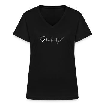 Herzschlag Herzlinie Herzfrequenz Querflöte - Frauen-T-Shirt mit V-Ausschnitt - Schwarz - Vorne - Lela (165cm)