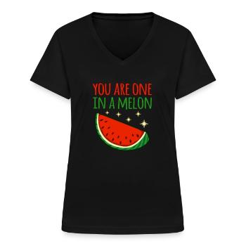 Wassermelone - Frauen-T-Shirt mit V-Ausschnitt - Schwarz - Vorne - Lela (165cm)