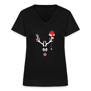 Rentier Weihnachten Geschenk Xmas Christmas Rudolf - Frauen-T-Shirt mit V-Ausschnitt - Schwarz - Vorne - Lela (165cm)