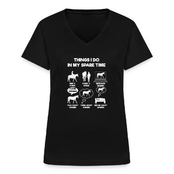 Cheval - T-shirt col V Femme - noir - Devant - Lela (165cm)
