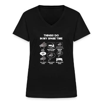 Piano Klavier - Frauen-T-Shirt mit V-Ausschnitt - Schwarz - Vorne - Lela (165cm)