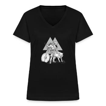Wikinger Odins Wölfe Wikinger Motiv Sport - Frauen-T-Shirt mit V-Ausschnitt - Schwarz - Vorne - Lela (165cm)