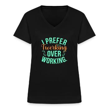 Travail de twerking - T-shirt col V Femme - noir - Devant - Lela (165cm)