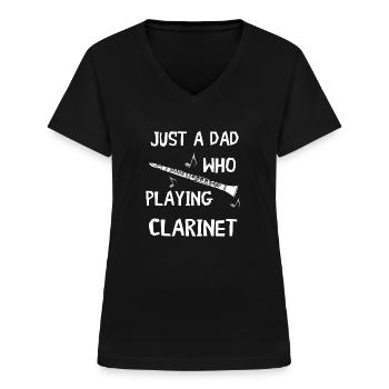 Klarinetten Vater Musiker Instrument Musik Klarine - Frauen-T-Shirt mit V-Ausschnitt - Schwarz - Vorne - Lela (165cm)