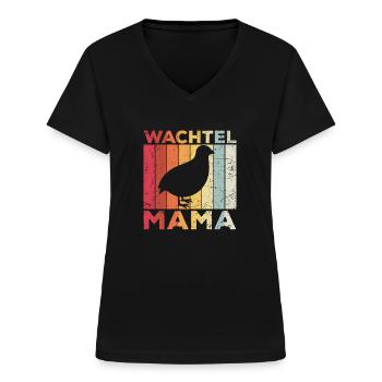 Wachtel Mama Geschenk für Wachtelhalterin Wachtel - Frauen-T-Shirt mit V-Ausschnitt - Schwarz - Vorne - Lela (165cm)