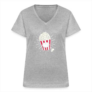 Mardi Gras & Carnival - Retro Popcorn - Frauen-T-Shirt mit V-Ausschnitt - Grau meliert - Vorne - Lela (165cm)
