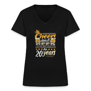 20 anniversaire homme - T-shirt col V Femme - noir - Devant - Lela (165cm)