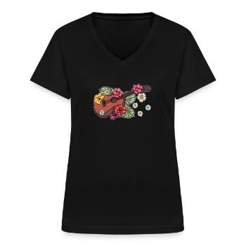 Ukulele - Frauen-T-Shirt mit V-Ausschnitt - Schwarz - Vorne - Lela (165cm)