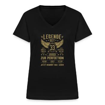 Legende seit 33 Jahren 33. Geburtstag - Frauen-T-Shirt mit V-Ausschnitt - Schwarz - Vorne - Lela (165cm)