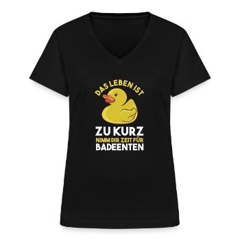 Ente Gummiente Badeente - Frauen-T-Shirt mit V-Ausschnitt - Schwarz - Vorne - Lela (165cm)