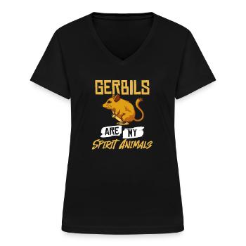 Rennmäuse Maus Wüstenmaus Langschwanzmäuse - Frauen-T-Shirt mit V-Ausschnitt - Schwarz - Vorne - Lela (165cm)