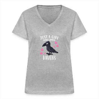 Rabe Krähen Liebhaber Just A Girl Who Loves Ravens - Frauen-T-Shirt mit V-Ausschnitt - Grau meliert - Vorne - Lela (165cm)