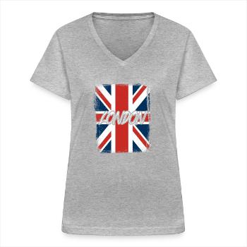London - Frauen-T-Shirt mit V-Ausschnitt - Grau meliert - Vorne - Lela (165cm)