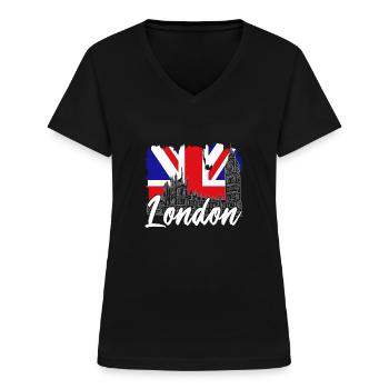 London - Frauen-T-Shirt mit V-Ausschnitt - Schwarz - Vorne - Lela (165cm)