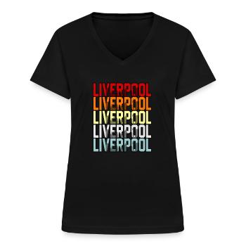 Liverpool uk drapeaux cadeau - T-shirt col V Femme - noir - Devant - Lela (165cm)