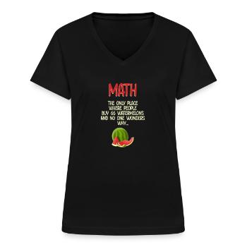 Maths et pastèques Mathématiques Calcul Humour - T-shirt col V Femme - noir - Devant - Lela (165cm)