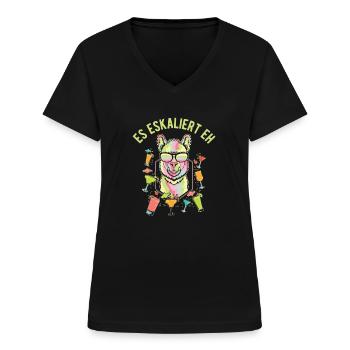 JGA Party Outfit Es Eskaliert Eh Lama Alpaka Gesch - Frauen-T-Shirt mit V-Ausschnitt - Schwarz - Vorne - Lela (165cm)