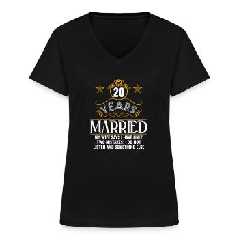 20 ans marié seulement 2 erreurs 20ème anniversaire de mariage - T-shirt col V Femme - noir - Devant - Lela (165cm)