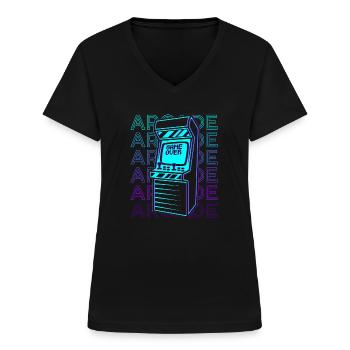Jeux d’arcade Gamer Retro Gift - T-shirt col V Femme - noir - Devant - Lela (165cm)