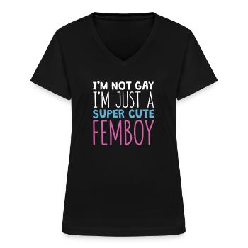 Lustiges Femboy-Geschenk - Frauen-T-Shirt mit V-Ausschnitt - Schwarz - Vorne - Lela (165cm)