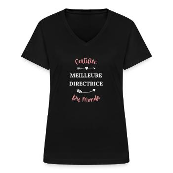 Certifiée meilleure Directrice du monde - T-shirt col V Femme - noir - Devant - Lela (165cm)