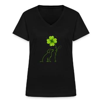 You Are My Lucky Charm Labrador Kleeblatt - Frauen-T-Shirt mit V-Ausschnitt - Schwarz - Vorne - Lela (165cm)