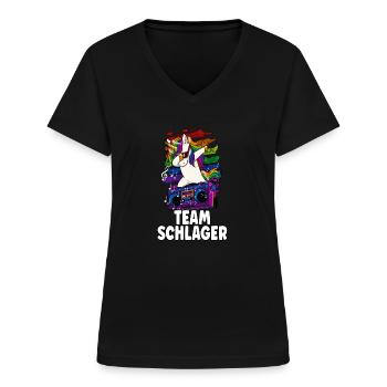Schlagerparty Team Schlager - Frauen-T-Shirt mit V-Ausschnitt - Schwarz - Vorne - Lela (165cm)
