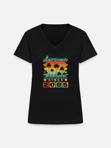 Awesome Since 2005 - Frauen-T-Shirt mit V-Ausschnitt - Schwarz