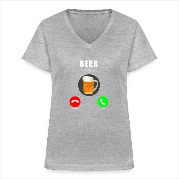 Bier ruft / Beer Is Calling - Women's V-neck T-shirt - sports grey - Front - Lela (165cm)
