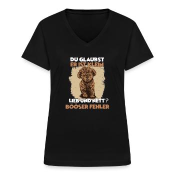 Süßes Pudel Hundehalter Geschenkidee Zwergpudel - Frauen-T-Shirt mit V-Ausschnitt - Schwarz - Vorne - Lela (165cm)