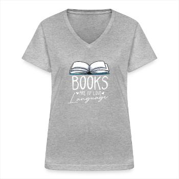 Lesen - Frauen-T-Shirt mit V-Ausschnitt - Grau meliert - Vorne - Lela (165cm)