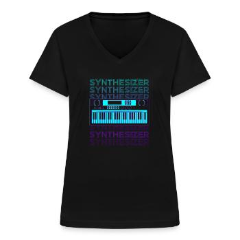 Synthétiseur Rétro - T-shirt col V Femme - noir - Devant - Lela (165cm)