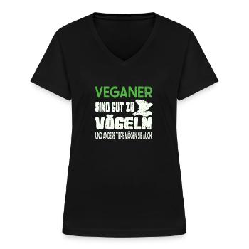 Vegetarier-Veganer sind Gut zu Vögeln Tierfreunde - Frauen-T-Shirt mit V-Ausschnitt - Schwarz - Vorne - Lela (165cm)