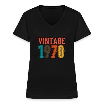 Geburtstag Papa Vintage 1970 - Frauen-T-Shirt mit V-Ausschnitt - Schwarz - Vorne - Lela (165cm)