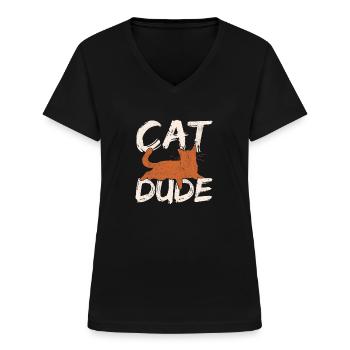 Cat Dude Cat Dad Cat Owner Love Cats Cat Lover - Women's V-neck T-shirt - black - Front - Lela (165cm)