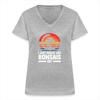 Bonsai Tree - Women's V-neck T-shirt - sports grey - Front - Lela (165cm)