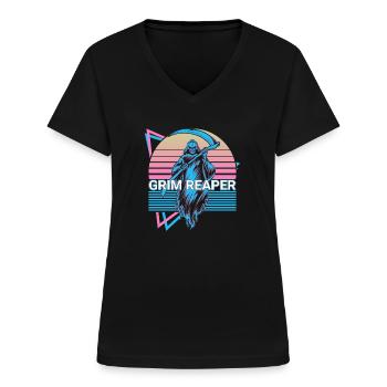 Grim Reaper Retro - Women's V-neck T-shirt - black - Front - Lela (165cm)