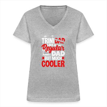 Trinidad et Tobago Drapeau Trinidadian Père Drôle - T-shirt col V Femme - gris chiné - Devant - Lela (165cm)