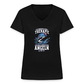 Angeln Angler - Frauen-T-Shirt mit V-Ausschnitt - Schwarz - Vorne - Lela (165cm)