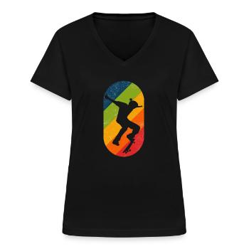 Skateboard Retro Kickflip Distressed - Frauen-T-Shirt mit V-Ausschnitt - Schwarz - Vorne - Lela (165cm)