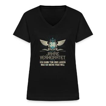 30 Jahre verheiratet kann tun 30.Hochzeitstag - Frauen-T-Shirt mit V-Ausschnitt - Schwarz - Vorne - Lela (165cm)