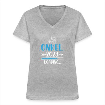 Onkel 2023 Loading - Frauen-T-Shirt mit V-Ausschnitt - Grau meliert - Vorne - Lela (165cm)