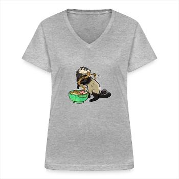 Japanische Nudelsuppe Ramen Kawaii Miso Suppe - Frauen-T-Shirt mit V-Ausschnitt - Grau meliert - Vorne - Lela (165cm)