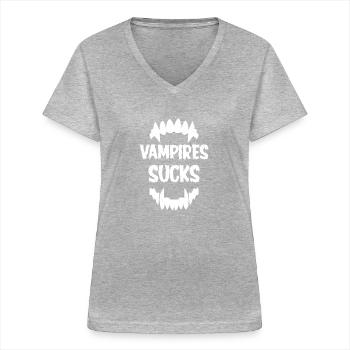 VAMPIRES SUCKS - Women's V-neck T-shirt - sports grey - Front - Lela (165cm)